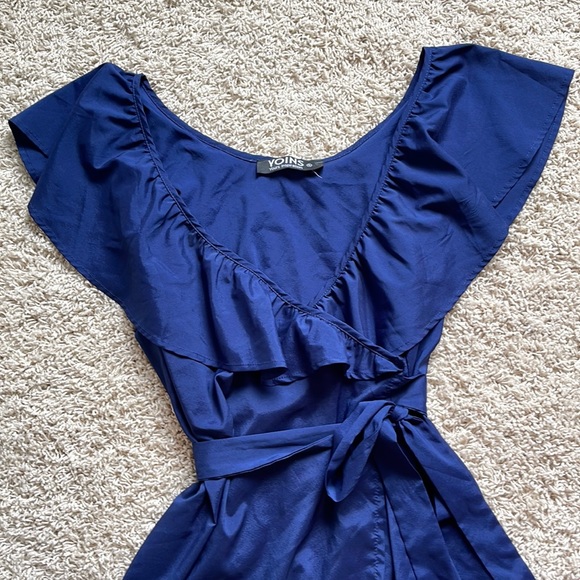 Navy ruffle wrap dress - Picture 2 of 2